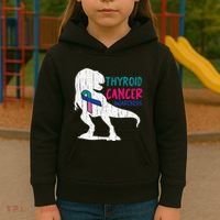 Thyroid Cancer Awareness Cool TRex Warrior Survivor Fighter Kids Hoodie thumb 3