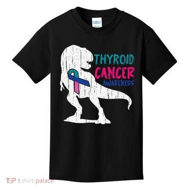 Thyroid Cancer Awareness Cool TRex Warrior Survivor Fighter Kids T-Shirt
