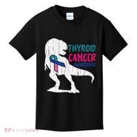 Thyroid Cancer Awareness Cool TRex Warrior Survivor Fighter Kids T-Shirt thumb 0