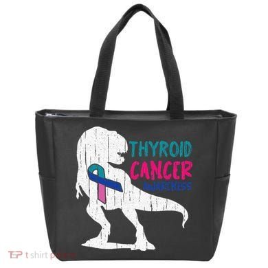 Thyroid Cancer Awareness Cool TRex Warrior Survivor Fighter Tote Bag