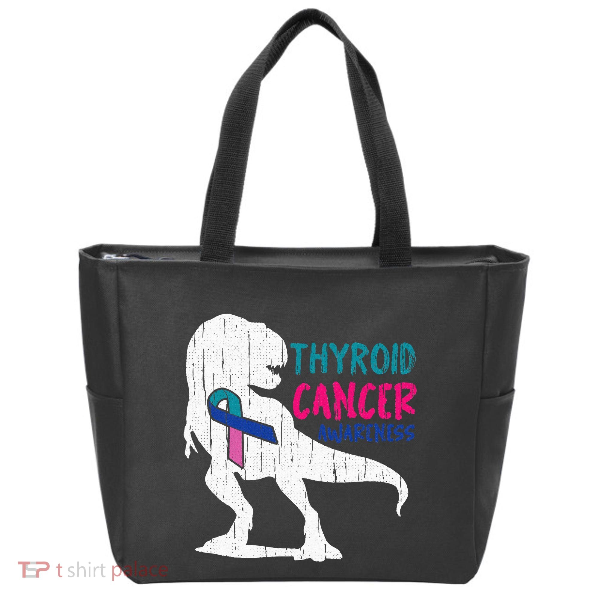 Thyroid Cancer Awareness Cool TRex Warrior Survivor Fighter Tote Bag
