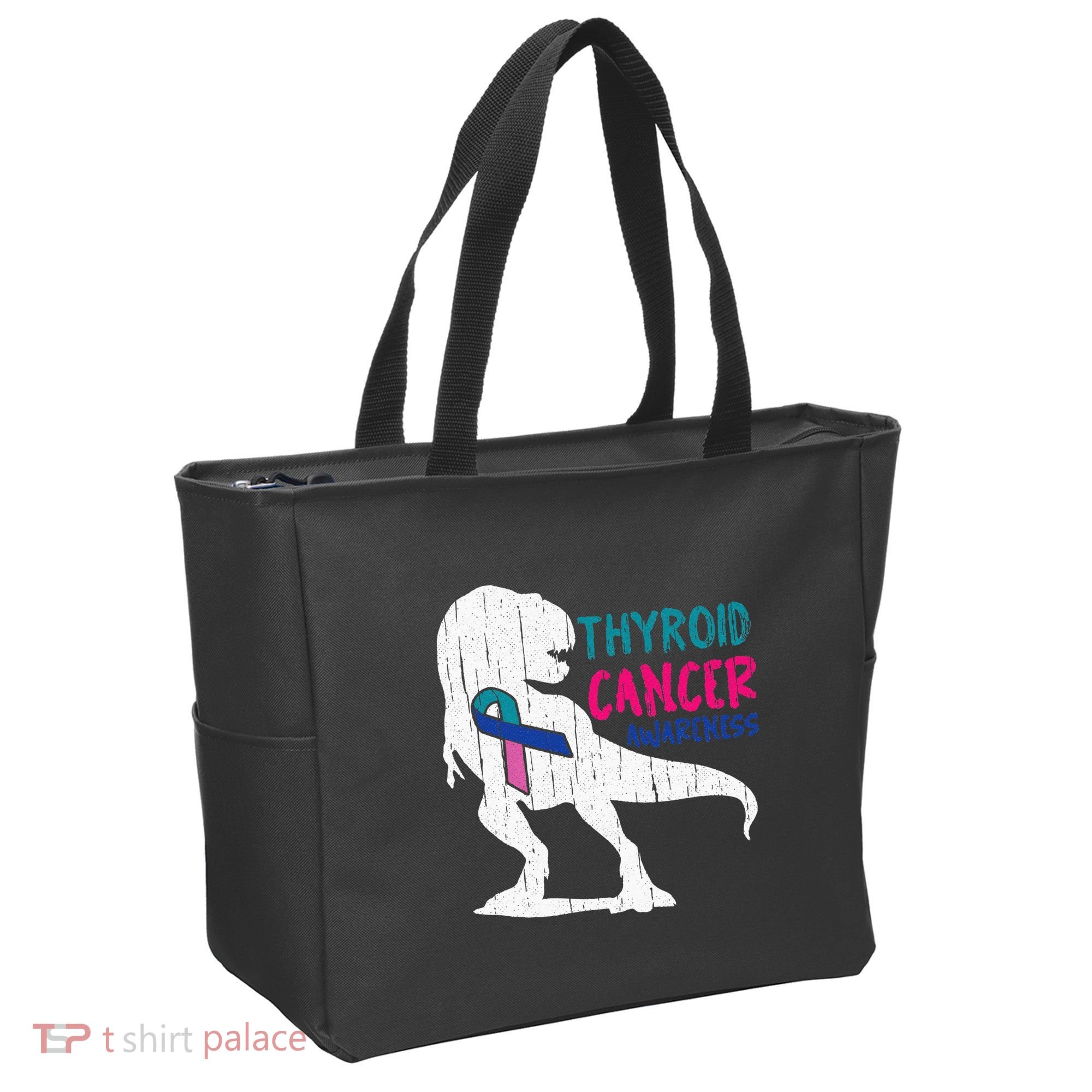 Thyroid Cancer Awareness Cool TRex Warrior Survivor Fighter Tote Bag
