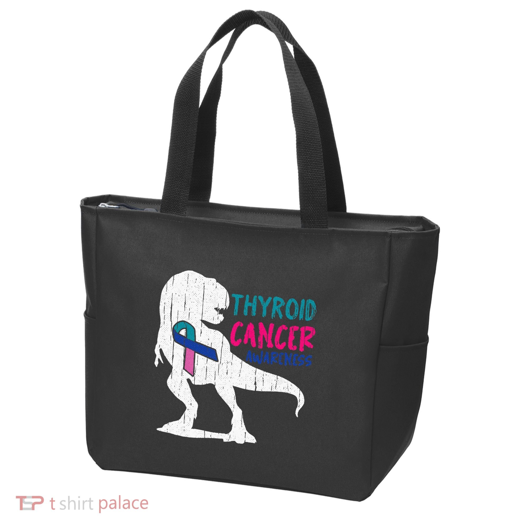 Thyroid Cancer Awareness Cool TRex Warrior Survivor Fighter Tote Bag