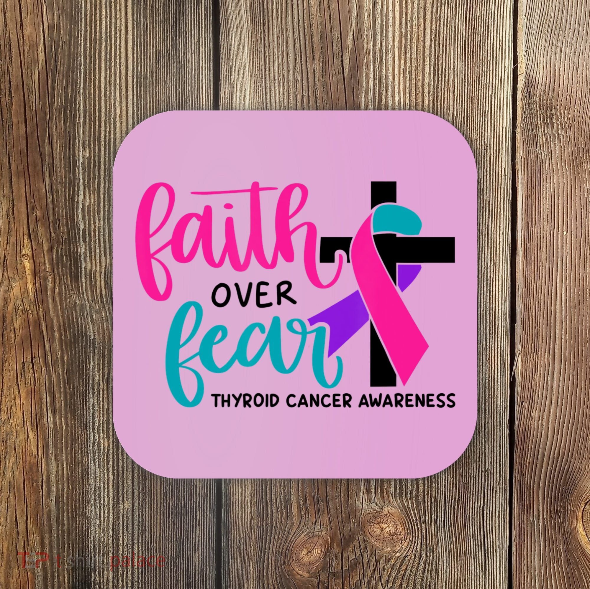 Thyroid Cancer Awareness Ribbon Faith Over Fear Christian Coaster