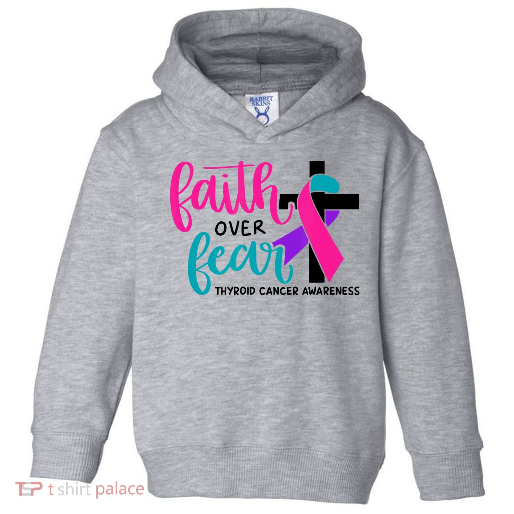 Thyroid Cancer Awareness Ribbon Faith Over Fear Christian Toddler Hoodie