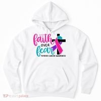Thyroid Cancer Awareness Ribbon Faith Over Fear Christian Hoodie thumb 0