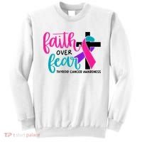 Thyroid Cancer Awareness Ribbon Faith Over Fear Christian Sweatshirt thumb 0