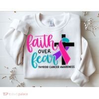Thyroid Cancer Awareness Ribbon Faith Over Fear Christian Sweatshirt thumb 2