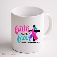 Thyroid Cancer Awareness Ribbon Faith Over Fear Christian Coffee Mug thumb 1