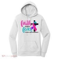 Thyroid Cancer Awareness Ribbon Faith Over Fear Christian Women's Hoodie thumb 0