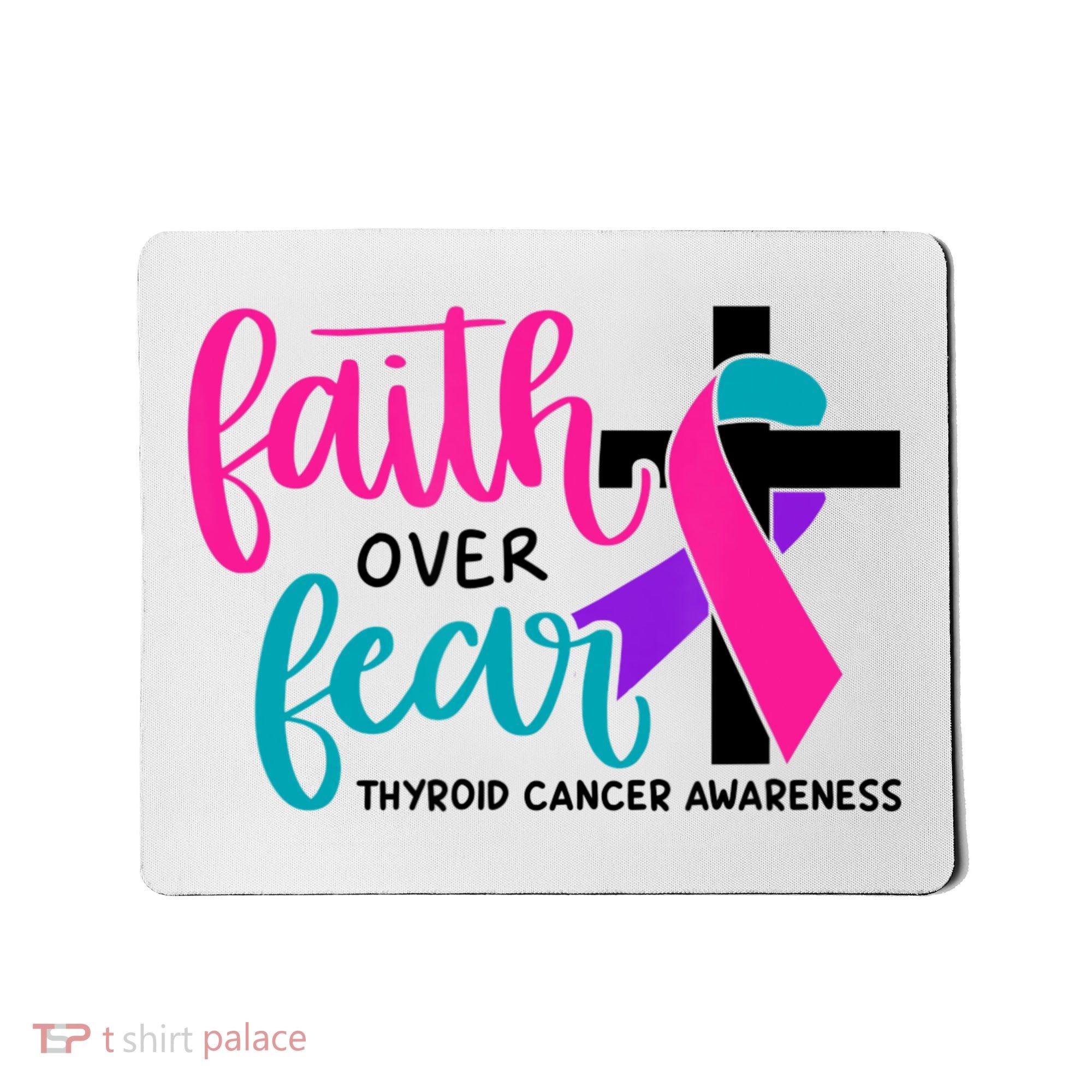 Thyroid Cancer Awareness Ribbon Faith Over Fear Christian Mousepad