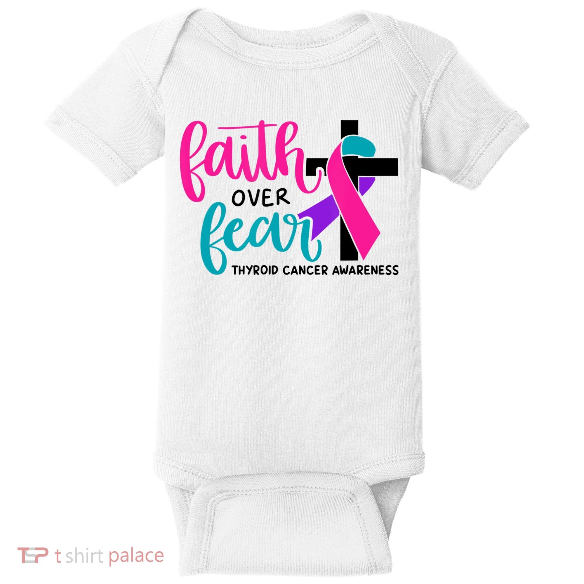 Thyroid Cancer Awareness Ribbon Faith Over Fear Christian Baby Bodysuit