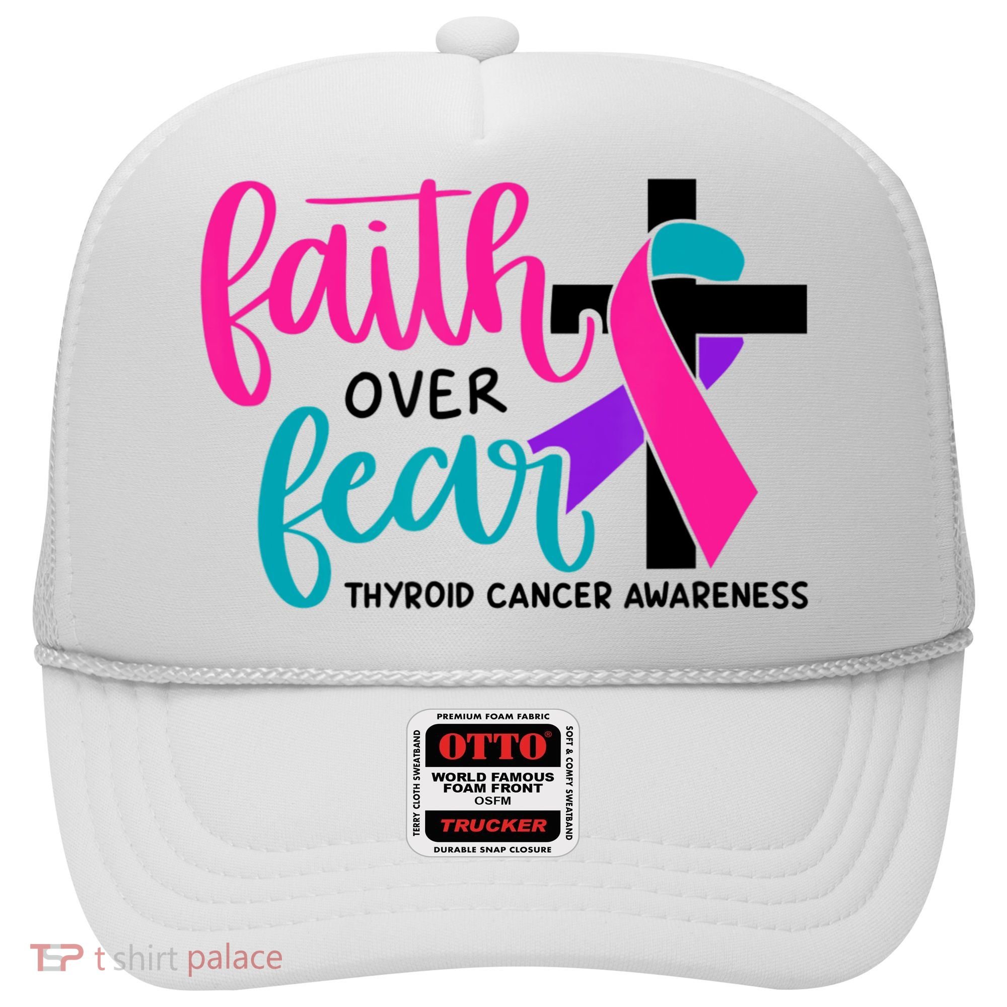Thyroid Cancer Awareness Ribbon Faith Over Fear Christian Hat
