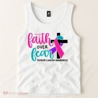 Thyroid Cancer Awareness Ribbon Faith Over Fear Christian Tank Top thumb 2