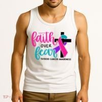 Thyroid Cancer Awareness Ribbon Faith Over Fear Christian Tank Top thumb 3