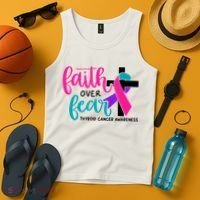 Thyroid Cancer Awareness Ribbon Faith Over Fear Christian Tank Top thumb 4