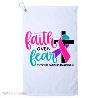 Thyroid Cancer Awareness Ribbon Faith Over Fear Christian Golf Towel thumb 0