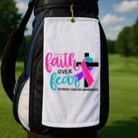 Thyroid Cancer Awareness Ribbon Faith Over Fear Christian Golf Towel thumb 2