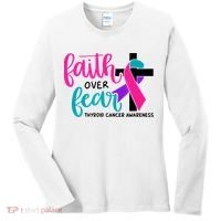 Thyroid Cancer Awareness Ribbon Faith Over Fear Christian Women's Long Sleeve Shirt thumb 0