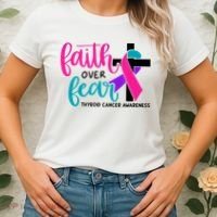 Thyroid Cancer Awareness Ribbon Faith Over Fear Christian Women's T-Shirt thumb 2