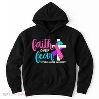 Thyroid Cancer Awareness Religious Christian Faith Over Fear Hoodie thumb 0