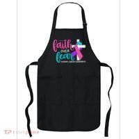 Thyroid Cancer Awareness Religious Christian Faith Over Fear Apron thumb 0