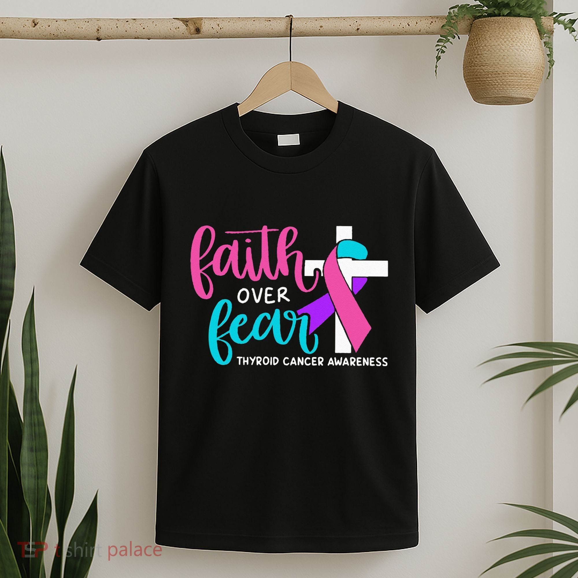 Thyroid Cancer Awareness Religious Christian Faith Over Fear T-Shirt