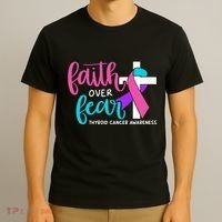 Thyroid Cancer Awareness Religious Christian Faith Over Fear T-Shirt thumb 3