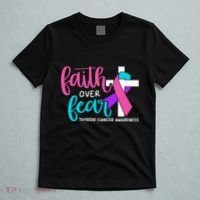 Thyroid Cancer Awareness Religious Christian Faith Over Fear T-Shirt thumb 5