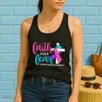 Thyroid Cancer Awareness Religious Christian Faith Over Fear Women's Tank Top thumb 2