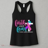 Thyroid Cancer Awareness Religious Christian Faith Over Fear Women's Tank Top thumb 3