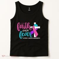 Thyroid Cancer Awareness Religious Christian Faith Over Fear Tank Top thumb 2