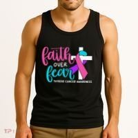 Thyroid Cancer Awareness Religious Christian Faith Over Fear Tank Top thumb 3