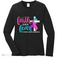 Thyroid Cancer Awareness Religious Christian Faith Over Fear Women's Long Sleeve Shirt thumb 0