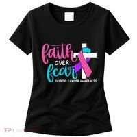 Thyroid Cancer Awareness Religious Christian Faith Over Fear Women's T-Shirt thumb 0