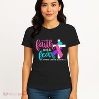 Thyroid Cancer Awareness Religious Christian Faith Over Fear Women's T-Shirt thumb 4