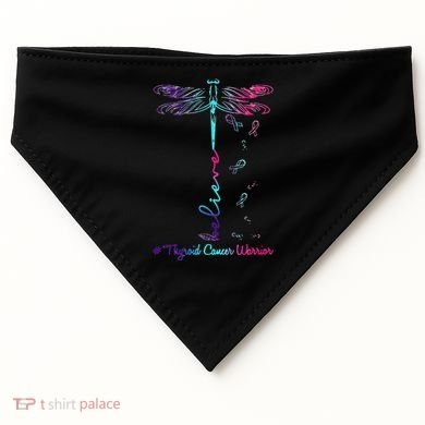 Thyroid Cancer Awareness Warrior Dragonfly Believe Hope USA-Made Doggie Bandana