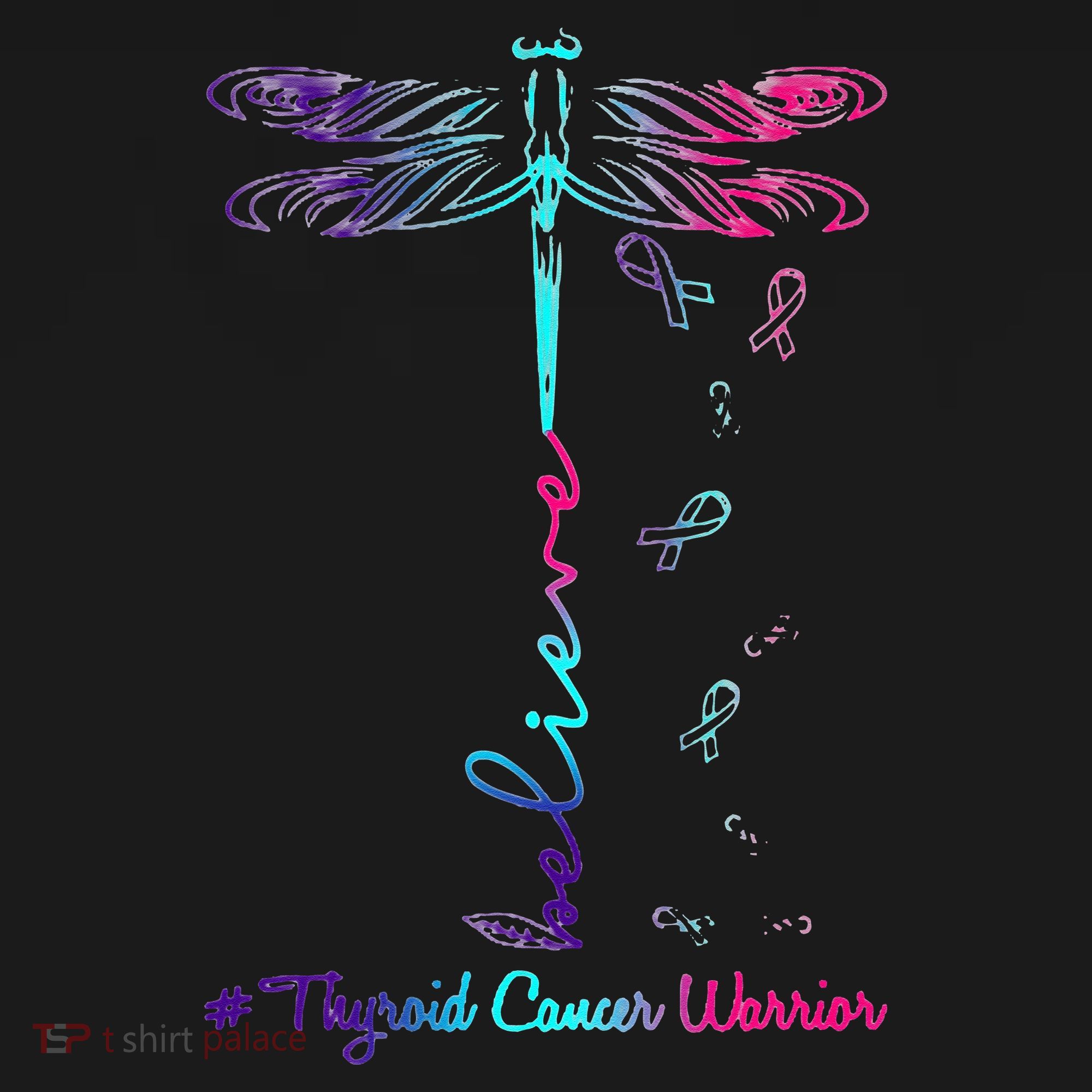 Thyroid Cancer Awareness Warrior Dragonfly Believe Hope USA-Made Doggie Bandana