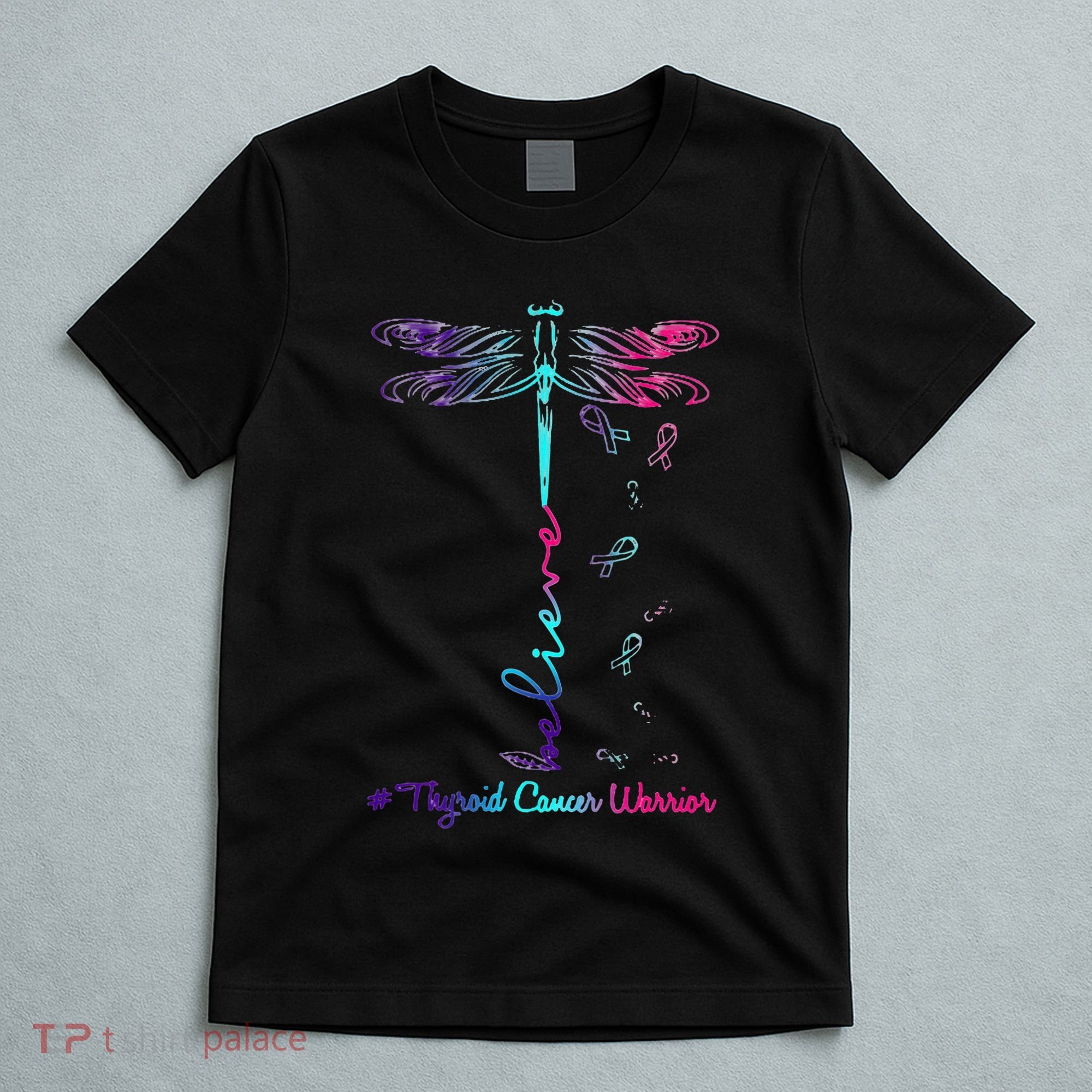 Thyroid Cancer Awareness Warrior Dragonfly Believe Hope T-Shirt
