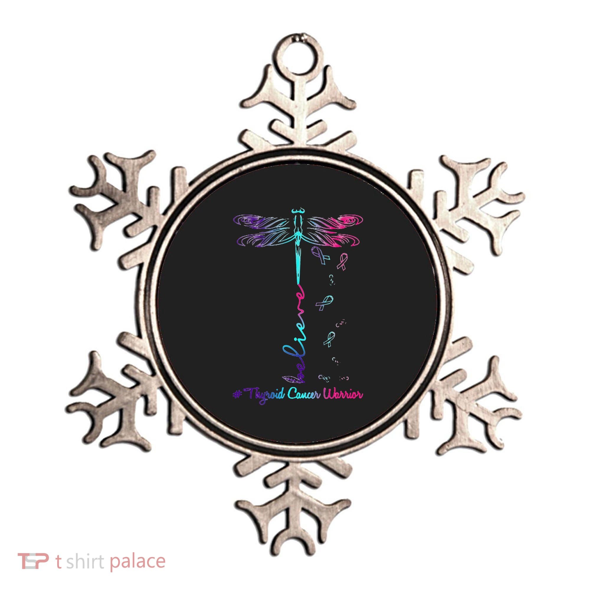 Thyroid Cancer Awareness Warrior Dragonfly Believe Hope Ornament