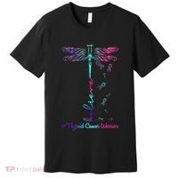 Thyroid Cancer Awareness Warrior Dragonfly Believe Hope Premium T-Shirt thumb 0