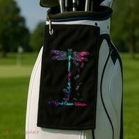 Thyroid Cancer Awareness Warrior Dragonfly Believe Hope Golf Towel thumb 2