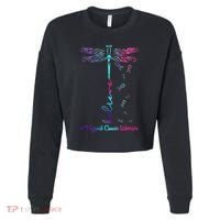 Thyroid Cancer Awareness Warrior Dragonfly Believe Hope Cropped Pullover Crew thumb 0