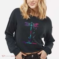Thyroid Cancer Awareness Warrior Dragonfly Believe Hope Cropped Pullover Crew thumb 2
