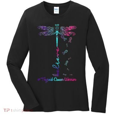 Thyroid Cancer Awareness Warrior Dragonfly Believe Hope Women's Long Sleeve Shirt