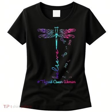 Thyroid Cancer Awareness Warrior Dragonfly Believe Hope Women's T-Shirt