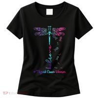Thyroid Cancer Awareness Warrior Dragonfly Believe Hope Women's T-Shirt thumb 0