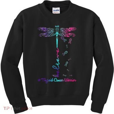 Thyroid Cancer Awareness Warrior Dragonfly Believe Hope Kids Sweatshirt