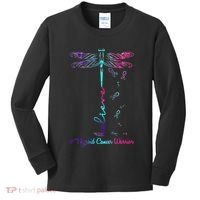 Thyroid Cancer Awareness Warrior Dragonfly Believe Hope Kids Long Sleeve Shirt thumb 0