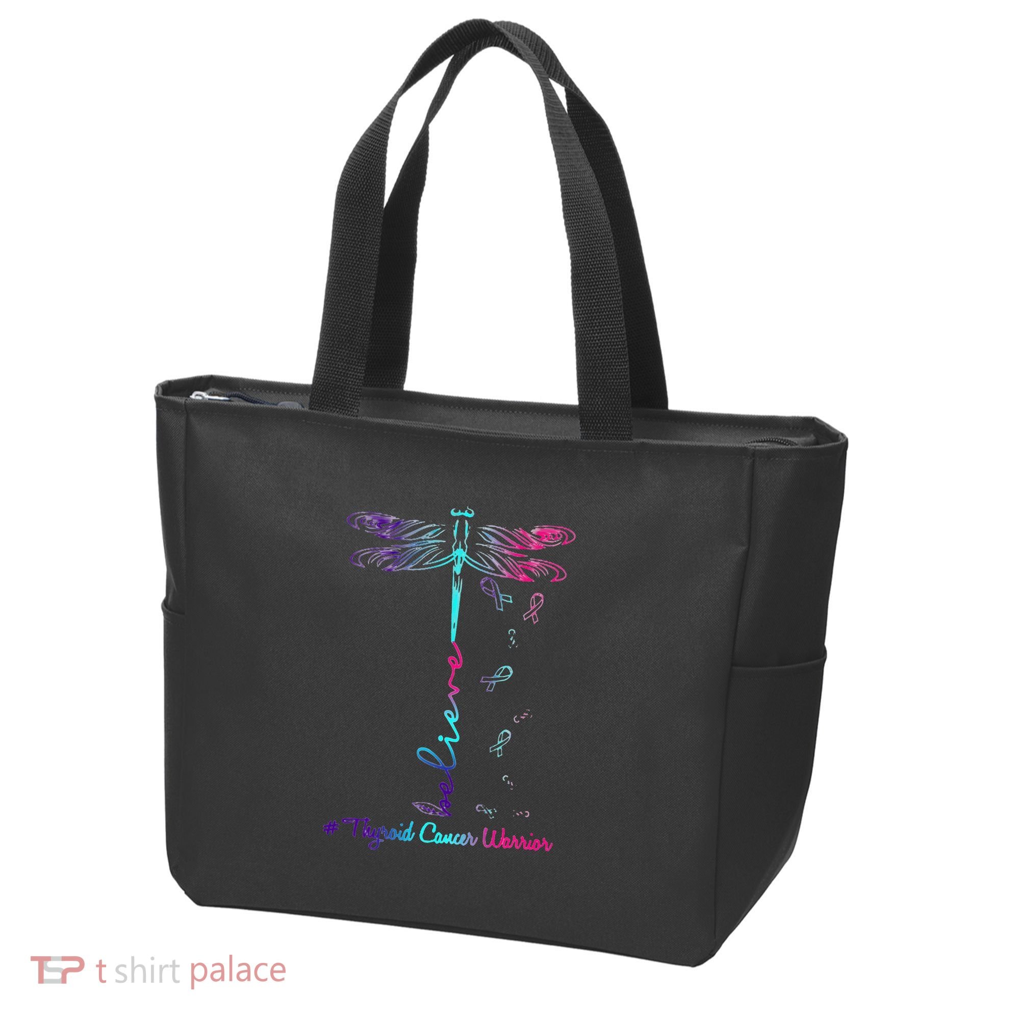 Thyroid Cancer Awareness Warrior Dragonfly Believe Hope Tote Bag
